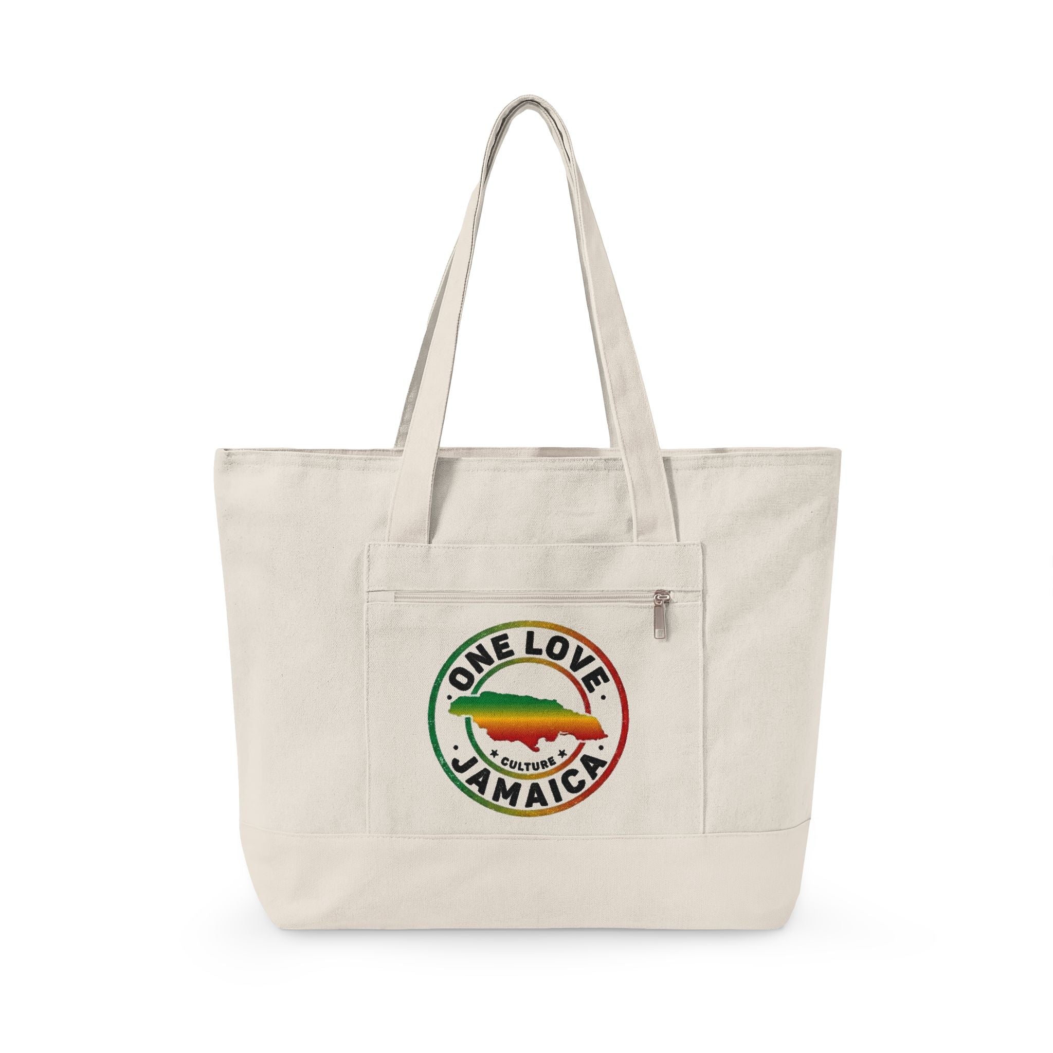 One Love Jamaica Canvas Tote — Zippered Beach & Market Bag