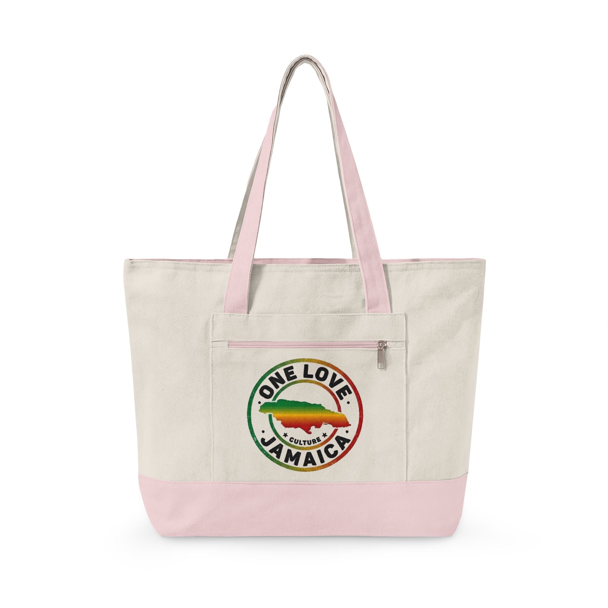 One Love Jamaica Canvas Tote — Zippered Beach & Market Bag