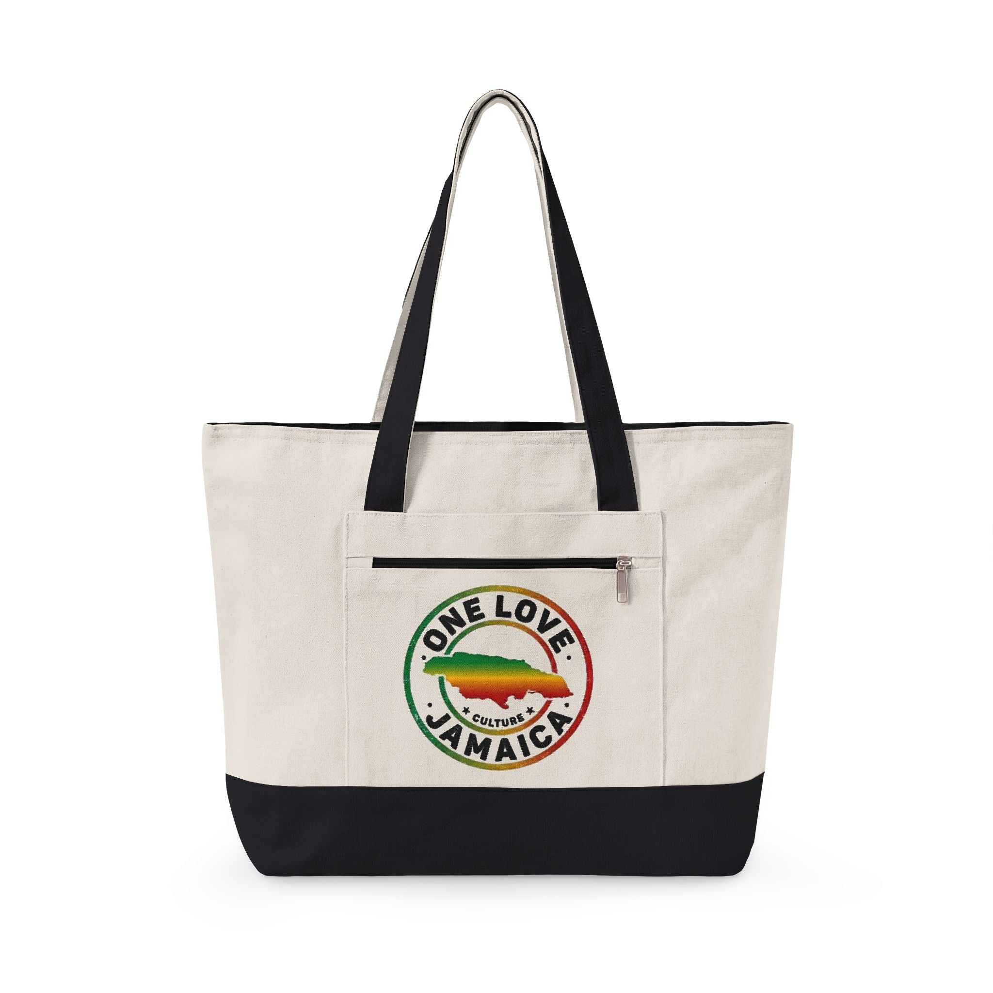 One Love Jamaica Canvas Tote — Zippered Beach & Market Bag