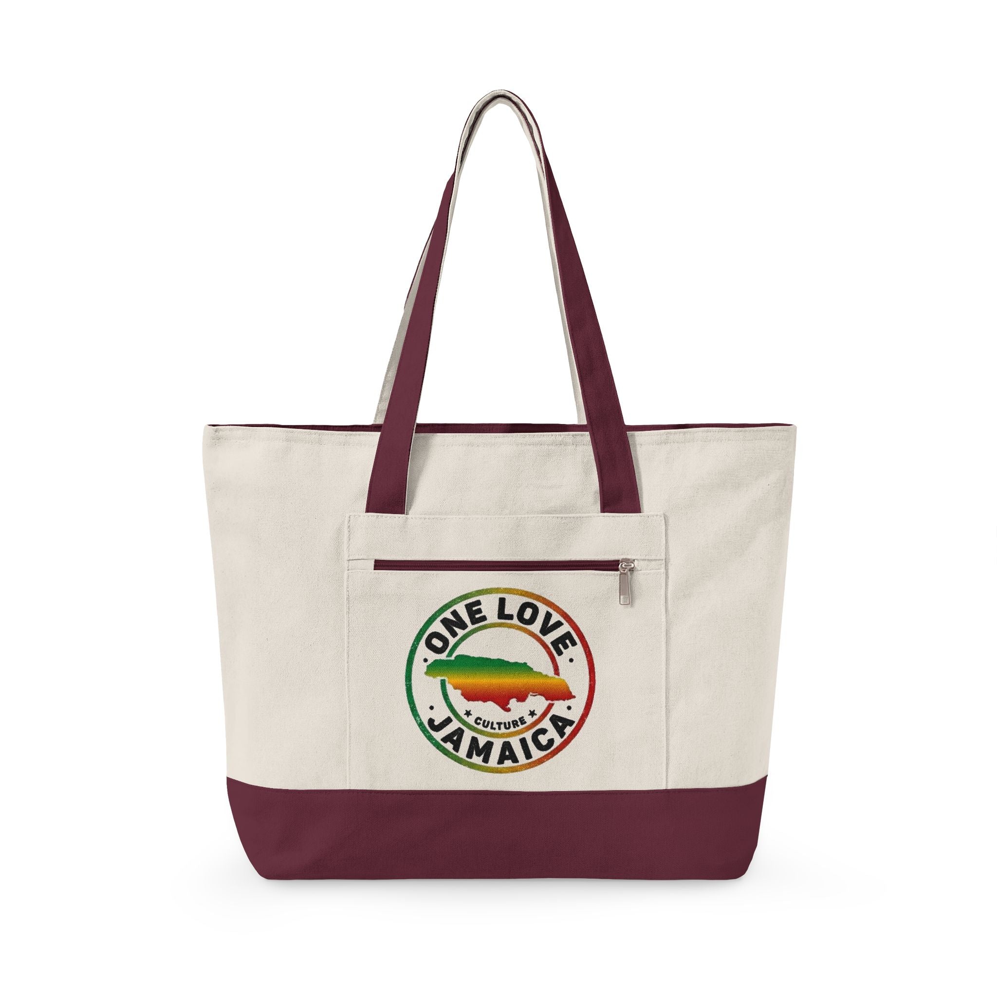 One Love Jamaica Canvas Tote — Zippered Beach & Market Bag