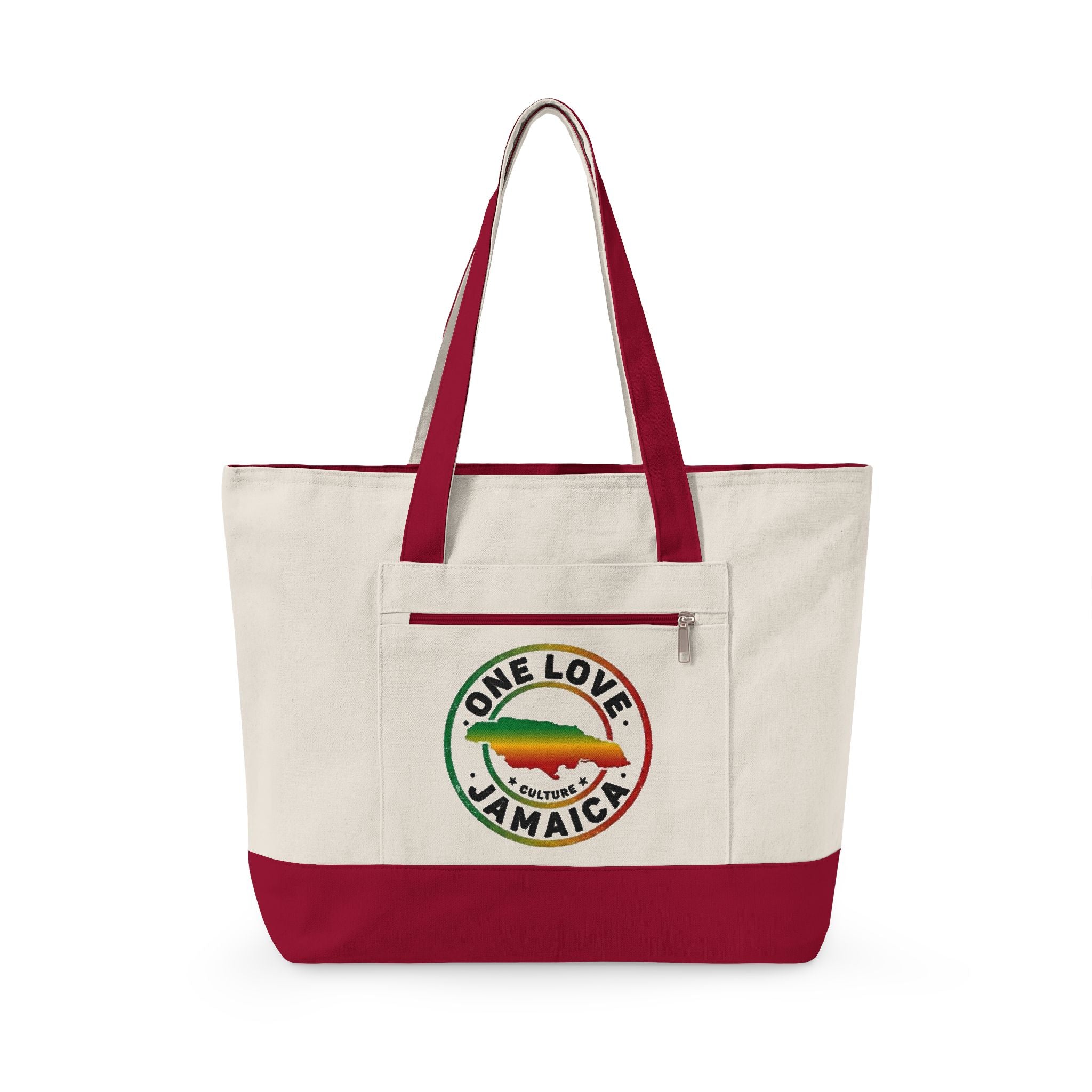 One Love Jamaica Canvas Tote — Zippered Beach & Market Bag