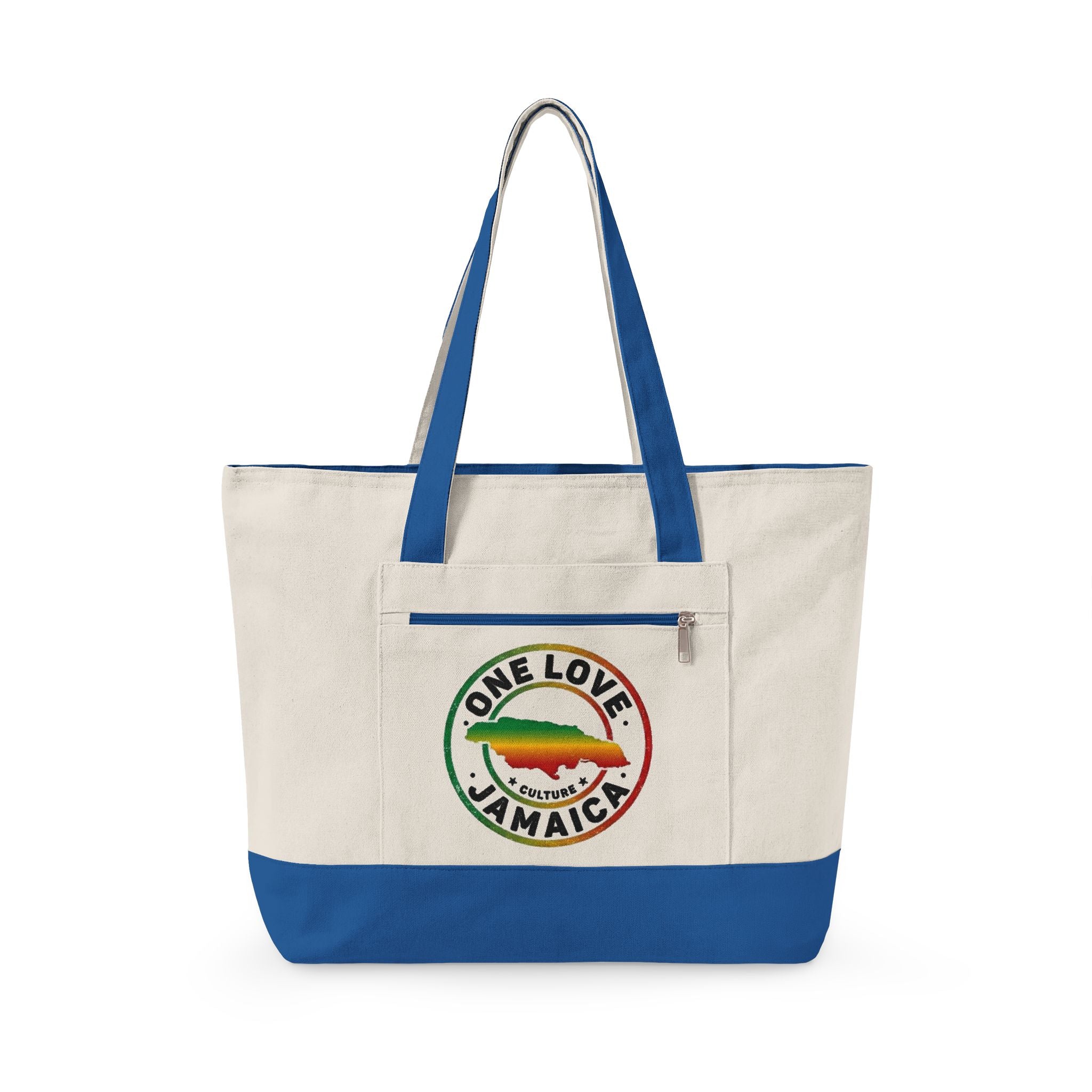 One Love Jamaica Canvas Tote — Zippered Beach & Market Bag