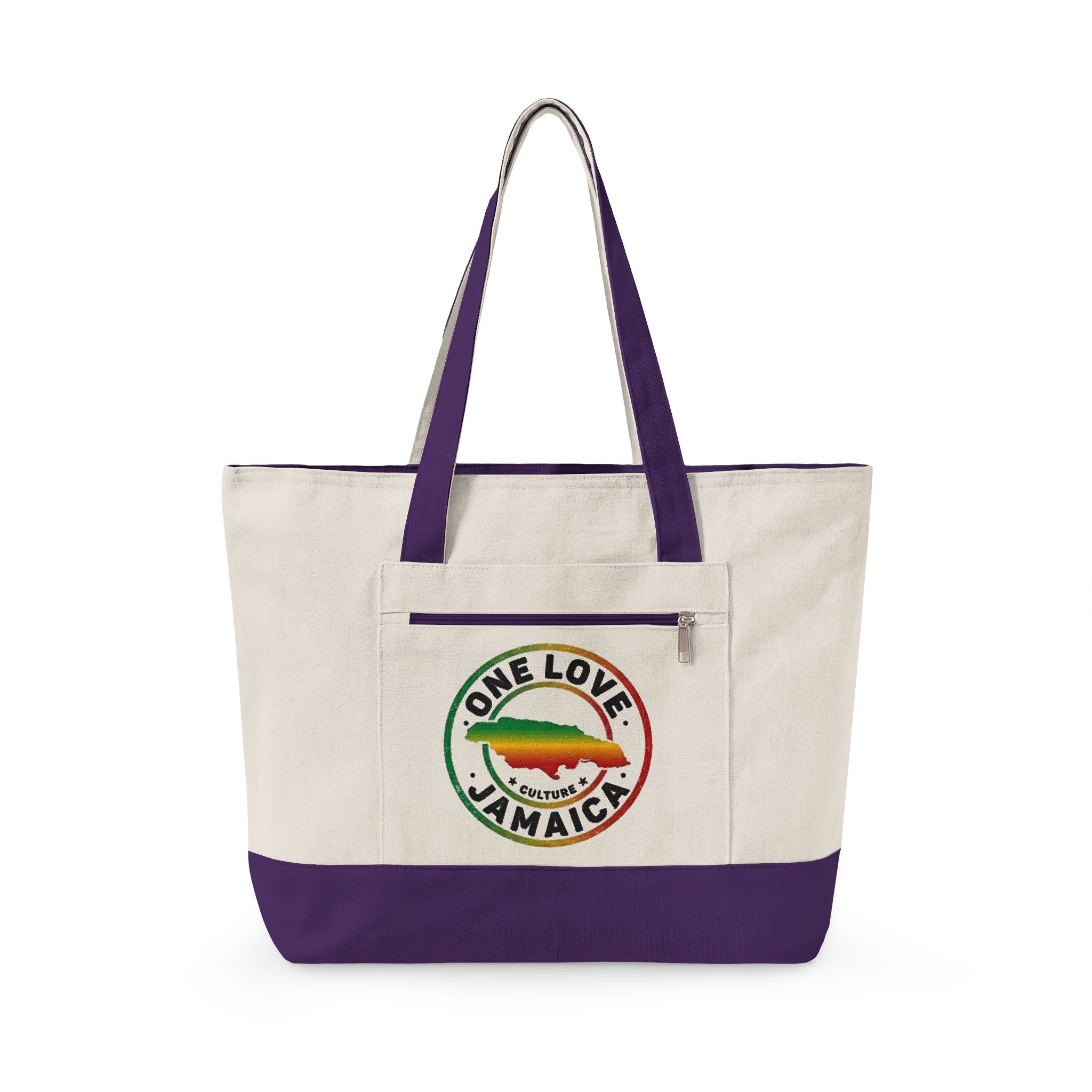 One Love Jamaica Canvas Tote — Zippered Beach & Market Bag