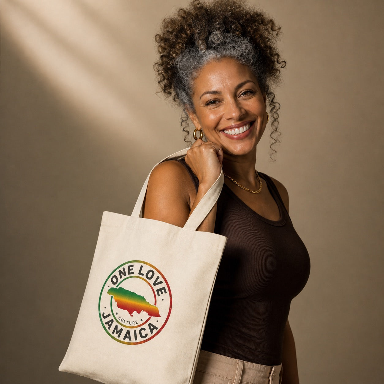 Tote Bag — "One Love Jamaica" Cotton Canvas Tote (Reggae Rasta Travel Market Bag)