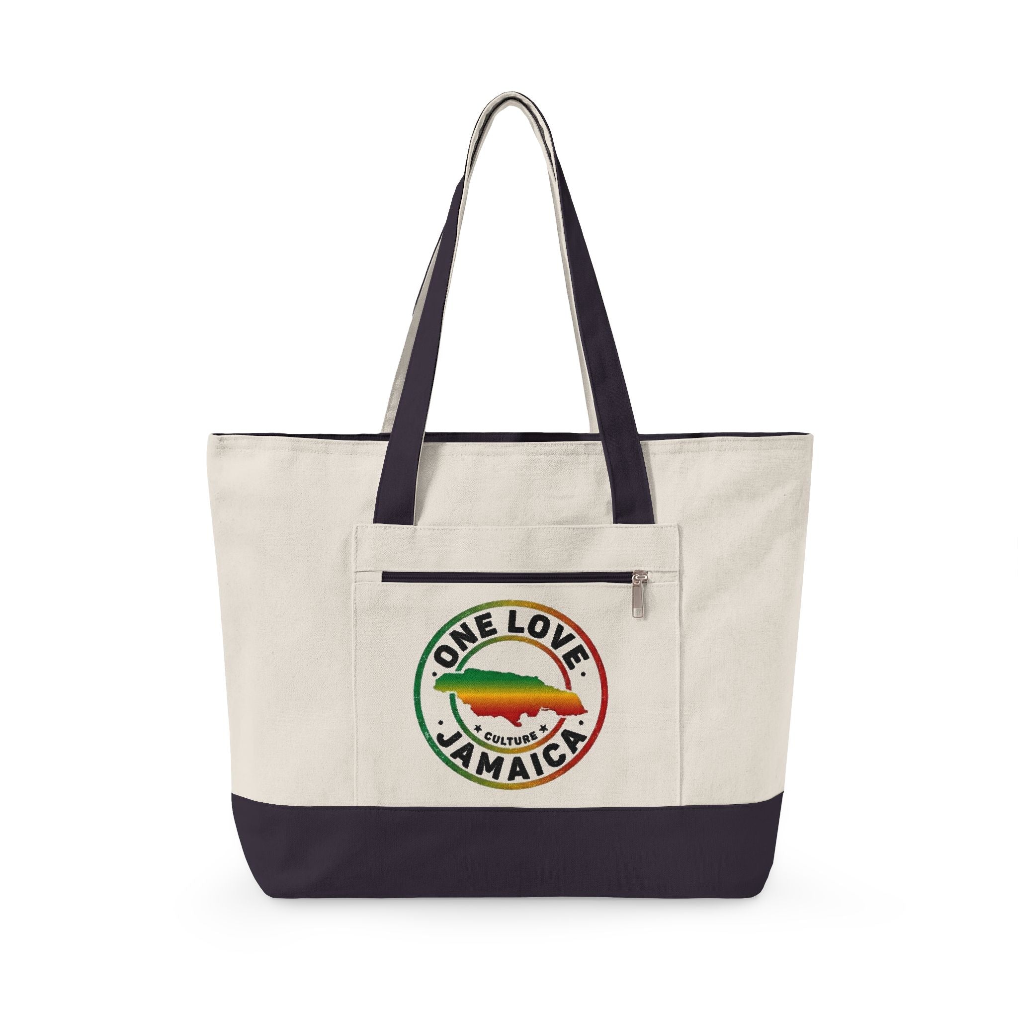 One Love Jamaica Canvas Tote — Zippered Beach & Market Bag
